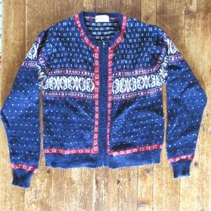 Vintage Cambridge Dry Goods Cardigan Womens Medium Blue Fair Isle Nordic Sweater
